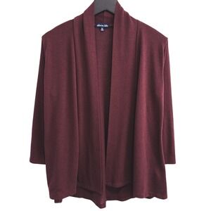 Olivia Blu Cardigan Women PL‎ Wine Open Front 3/4 Sleeve Knit Business Casual